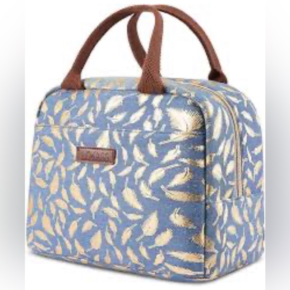Lola’s  Blue and Gold Leaf Insulated Bag